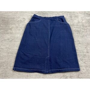 Style Studio Skirt Womens L Blue Denim Look Knit A-Line Elastic Waist Casual